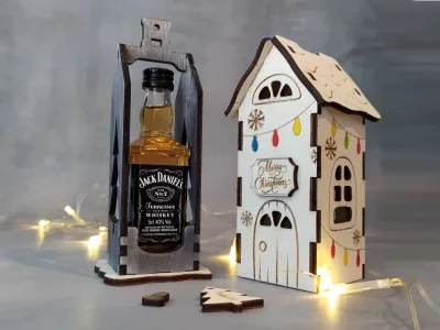 Xmas box for 50ml bottle 00039 – house open with bottle
