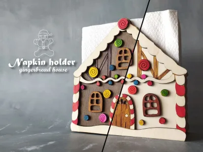 Napkin holder 00024 – gingerbread house napkin holder with napkins