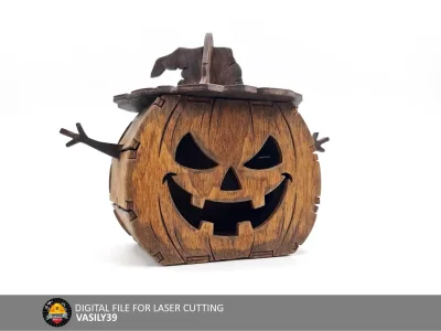 Pumpkin 00297 – Jack-o'-lantern pumpkin box with witch hat lid
