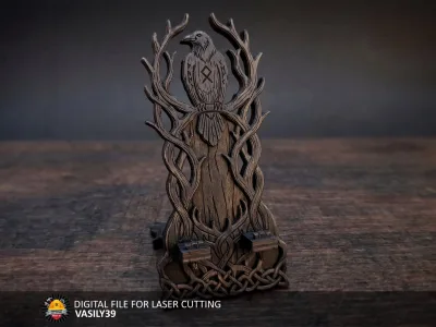 Phone stand 00298 – Norse dark fantasy phone stand, front view