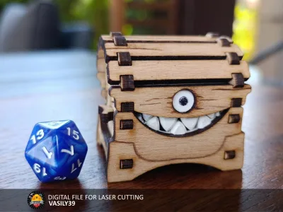 Mini mimic 00288 – tiny mimic chest with a d20 die