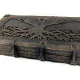Closed Viking backgammon case with tree of life lid, laser cut plywood