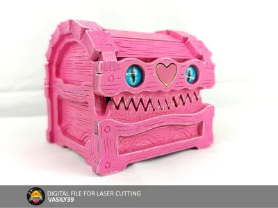 Mimic chest 00275 – pink mimic chest with blue eyes