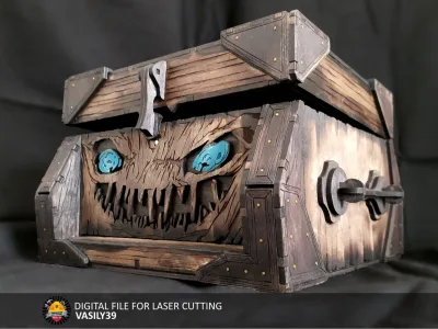 Mimic chest 00190 – big mimic chest with blue eyes