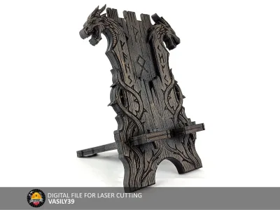Phone stand 00267 – twin dragon phone stand, front view