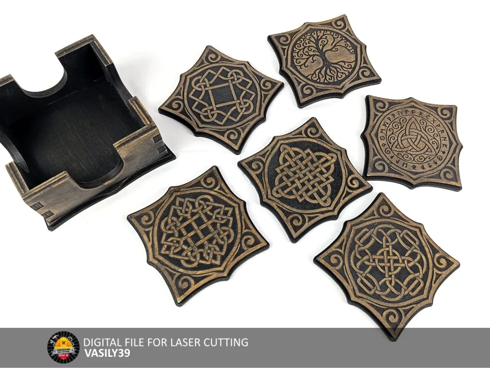 Coasters Set 00278 – six Celtic coasters laid out