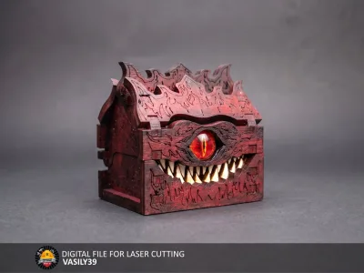 Mini mimic 00304 – red and black mimic chest with a big eye