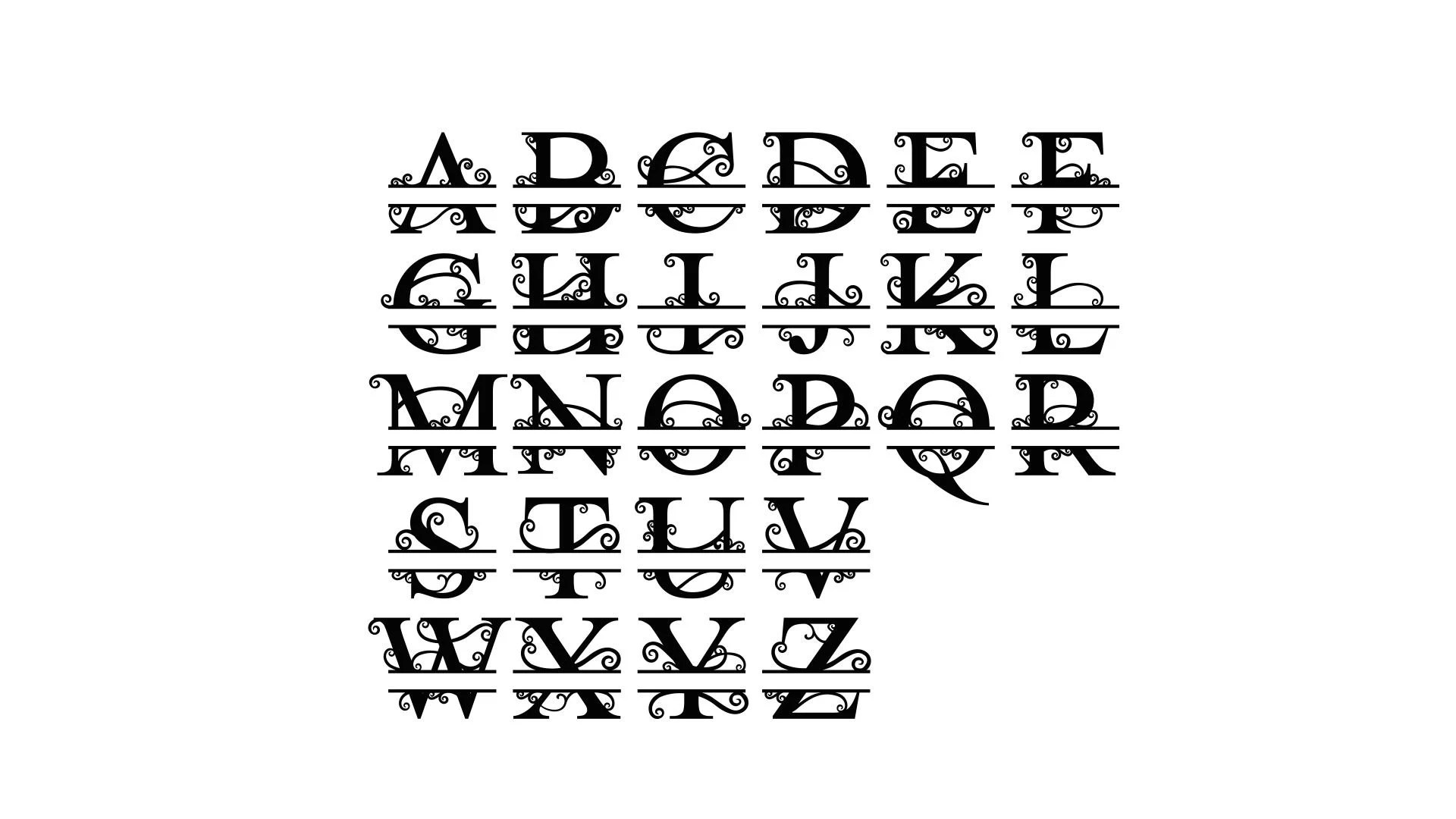 00061_scr2 Split Letter Monograms Swirls 26 vector letters 00061