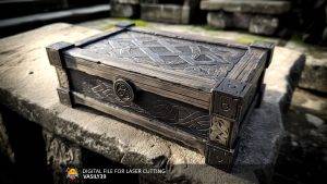 00251_00 Finished wooden box with intricate Celtic knot engraving, laser cut design.