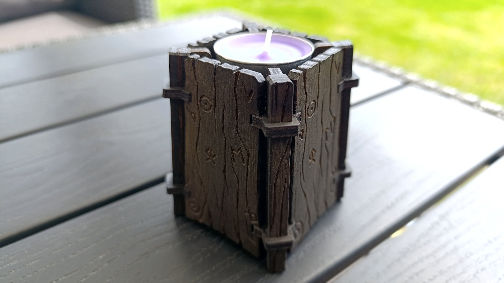 CNC cut rustic candle holder for home decor